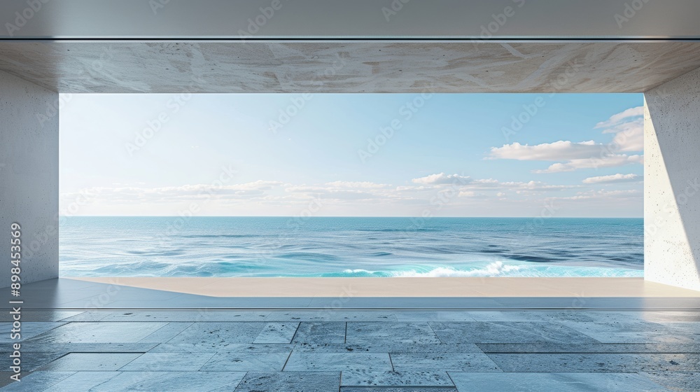 Sea view from the terrace of a modern building. Sea view from the terrace of a modern building.