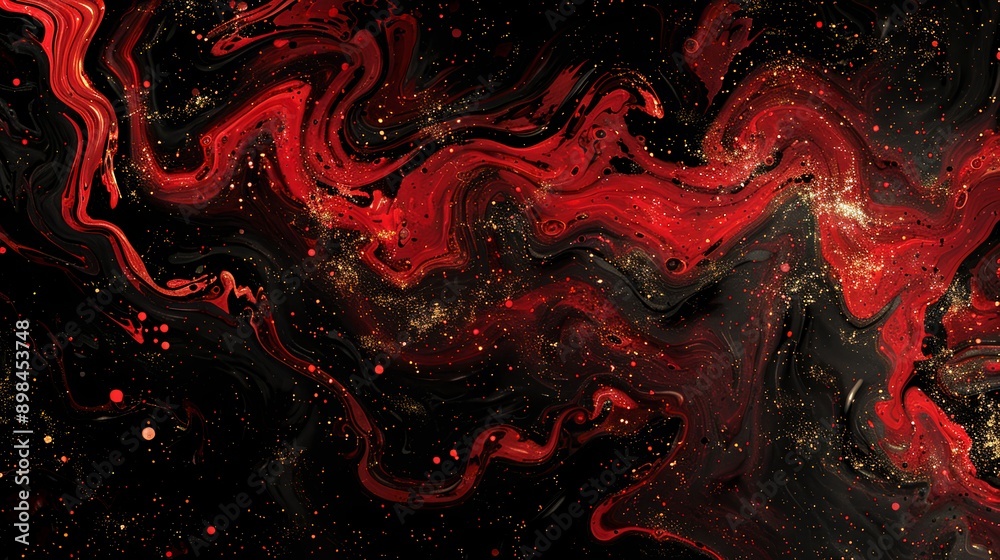 Red and gold liquid marble background creating abstract cosmic design Red and gold liquid marble background creating abstract cosmic design