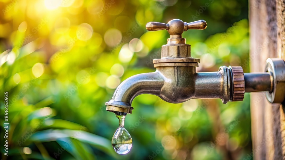 Water Droplet Falling From Faucet In Nature Water Droplet Falling From Faucet In Nature