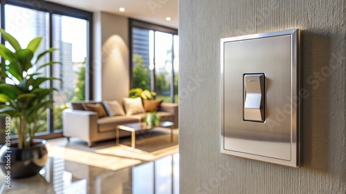 Modern Light Switch in a Contemporary Living Room. photo