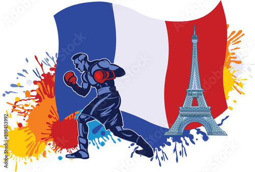 Boxer sportsmen and France flag