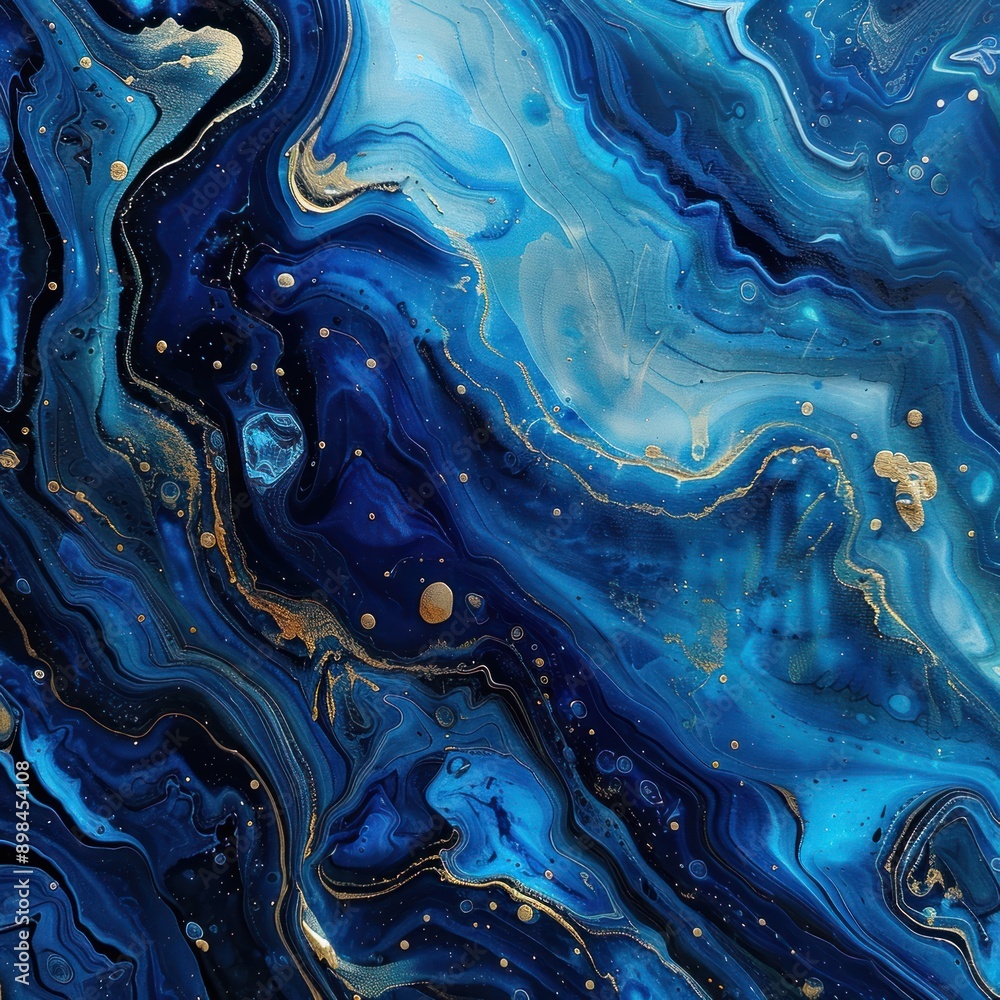 Fototapeta premium 9. Fluid dark blue and cyan paint with metallic sheen, abstract art, sophisticated and elegant