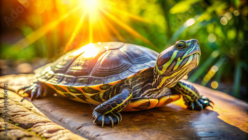 Turtle Basking in the Golden Hour.