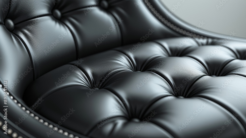 Shiny black leather upholstery forming the surface of a luxurious sofa, showcasing a classic and sophisticated design Shiny black leather upholstery forming the surface of a luxurious sofa, showcasing a classic and sophisticated design