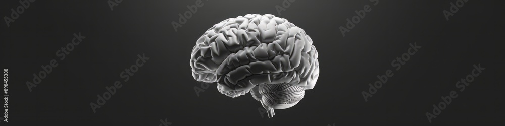 Obraz premium A stylized human brain centered on the right two-thirds of a black background, Banner