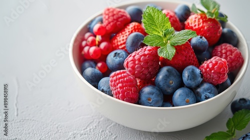 Fresh and Colorful Mixed Berries in a Bowl on White Background