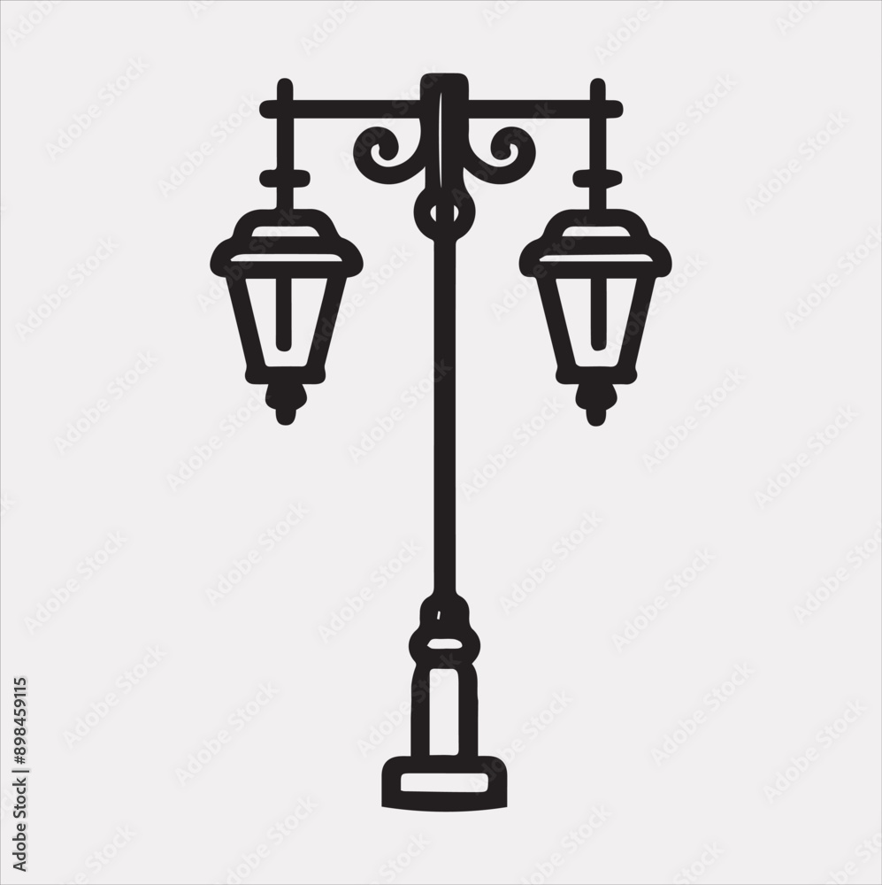 Street Lamp Thin line silhouette vector on white background Street Lamp Thin line silhouette vector on white background
