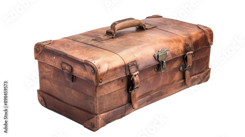 Leather suitcase chest closeup isolated on transparent