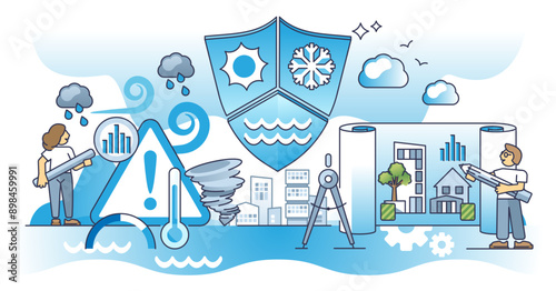 Climate risk management and warning calculations for society safety outline concept, transparent background. Scientific future forecasting with weather disasters.