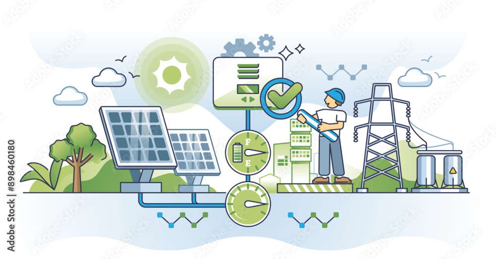 Solar energy charge controllers and power management system outline concept, transparent background. PMS for sun panels to check electricity battery level illustration. Solar energy charge controllers and power management system outline concept, transparent background. PMS for sun panels to check electricity battery level illustration.