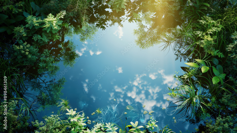 Obraz premium Serene Morning Reflection in Forest Pond