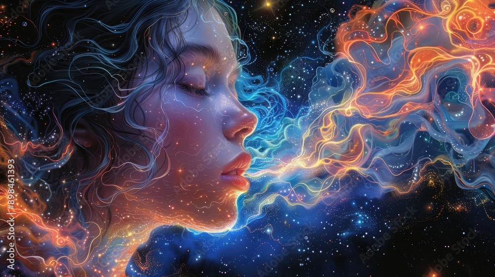 Floating angelic woman in uv drawing and space,universe style Floating angelic woman in uv drawing and space,universe style