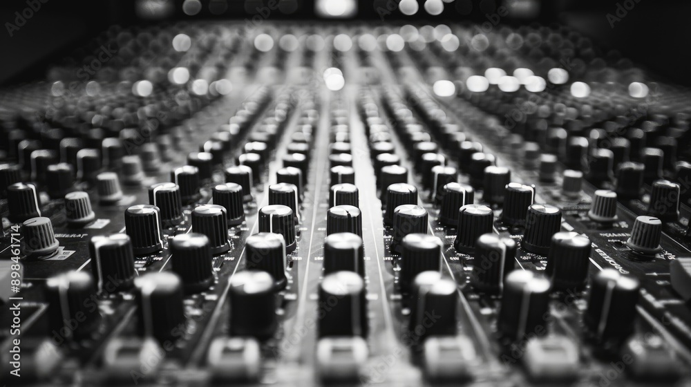 Professional audio mixer control panel with buttons and sliders
