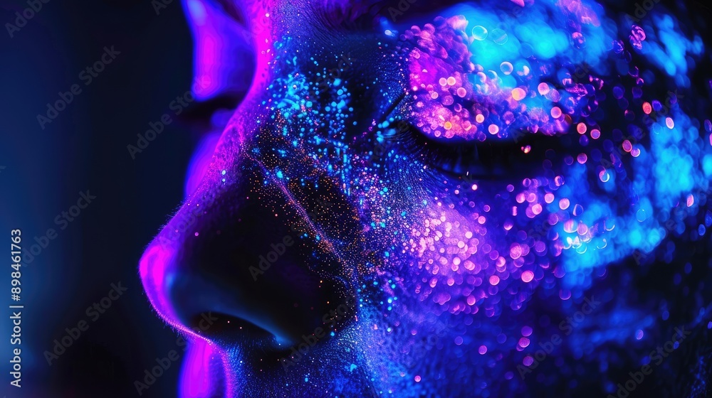 UV painting of a universe on a female body portrait UV painting of a universe on a female body portrait