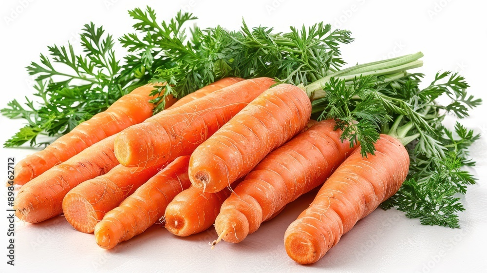 Vibrant Fresh Carrots with Greens on White Background for Healthy Eating Concept Vibrant Fresh Carrots with Greens on White Background for Healthy Eating Concept