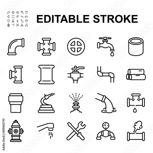 Collection of outline icons related to pipelines. Linear icon collection.
