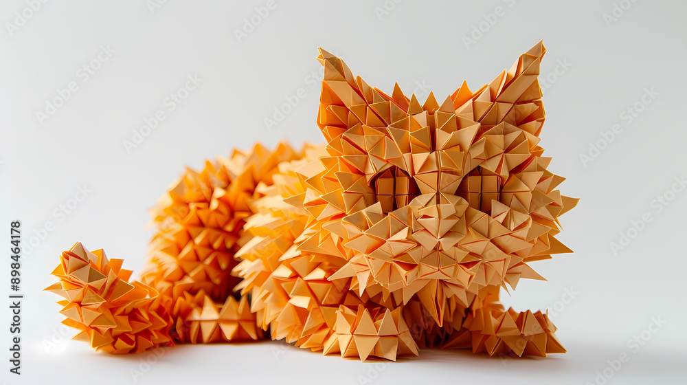 3D origami image of a cat on a white background, very artistic fashion