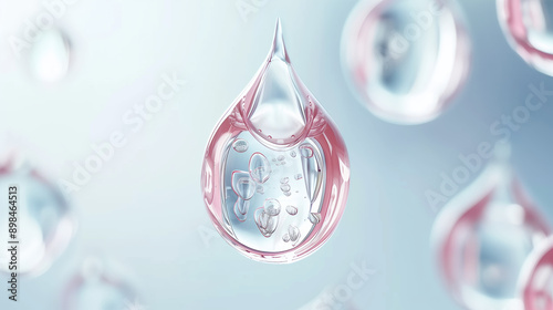 3D Illustration of Cosmetic Serum Drop on Skin Cell for Collagen and Healthy Skin Advertisement photo