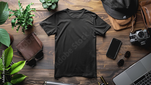 A stylish black T-shirt lai...