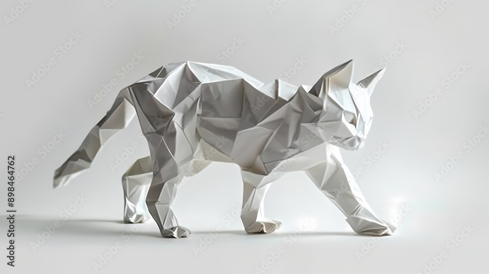 3D origami image of a cat on a white background, very artistic fashion 3D origami image of a cat on a white background, very artistic fashion