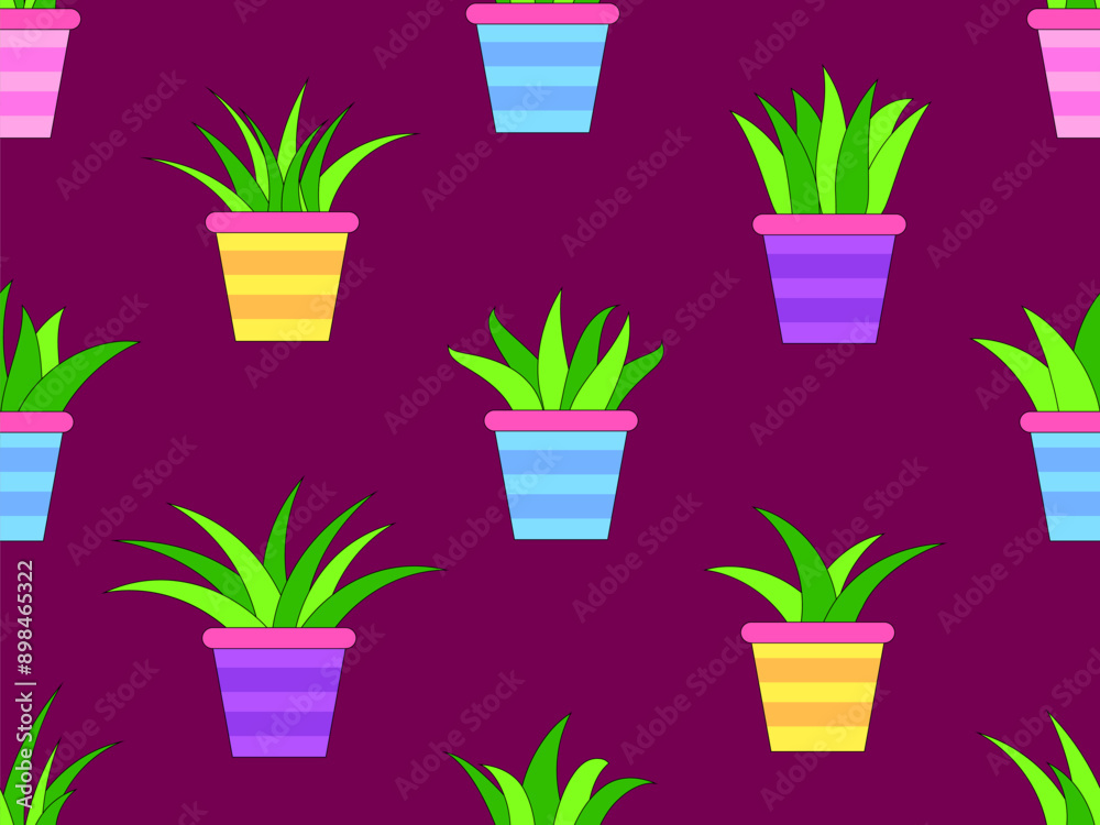Seamless pattern with potted indoor plants in minimalist style. Indoor plants in a pot with a black outline. Houseplant design for wallpaper, wrappers, covers, banners and posters. Vector illustration Seamless pattern with potted indoor plants in minimalist style. Indoor plants in a pot with a black outline. Houseplant design for wallpaper, wrappers, covers, banners and posters. Vector illustration