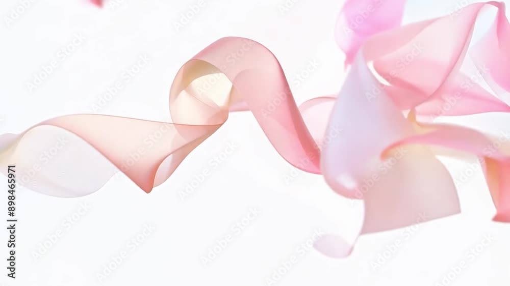 Pink and white fabric flows and swirls against a white background. Pink and white fabric flows and swirls against a white background.