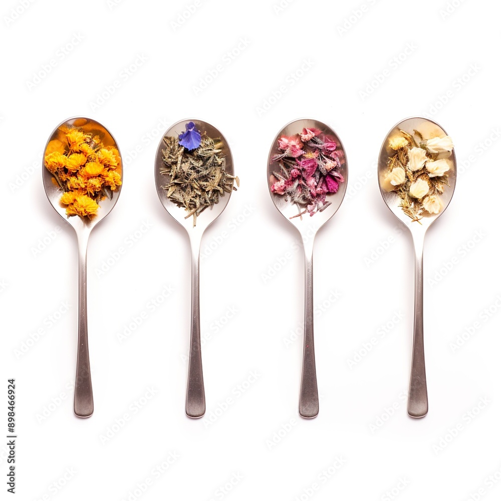 Spoons and useful plants on a white background. Health diet care. Spoons and useful plants on a white background. Health diet care.