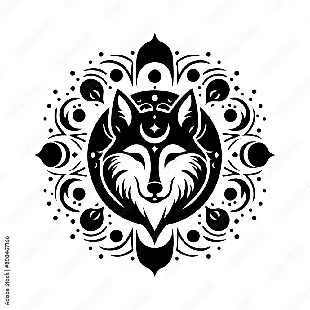 Obraz premium Mystical wolf, magical wolf, Magic Celestial Silhouette Tattoo design.