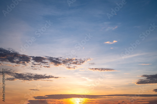 Beautiful , luxury soft gradient orange gold clouds and sunlight on the blue sky perfect for the background, take in everning,Twilight, Large size, high definition landscape photo