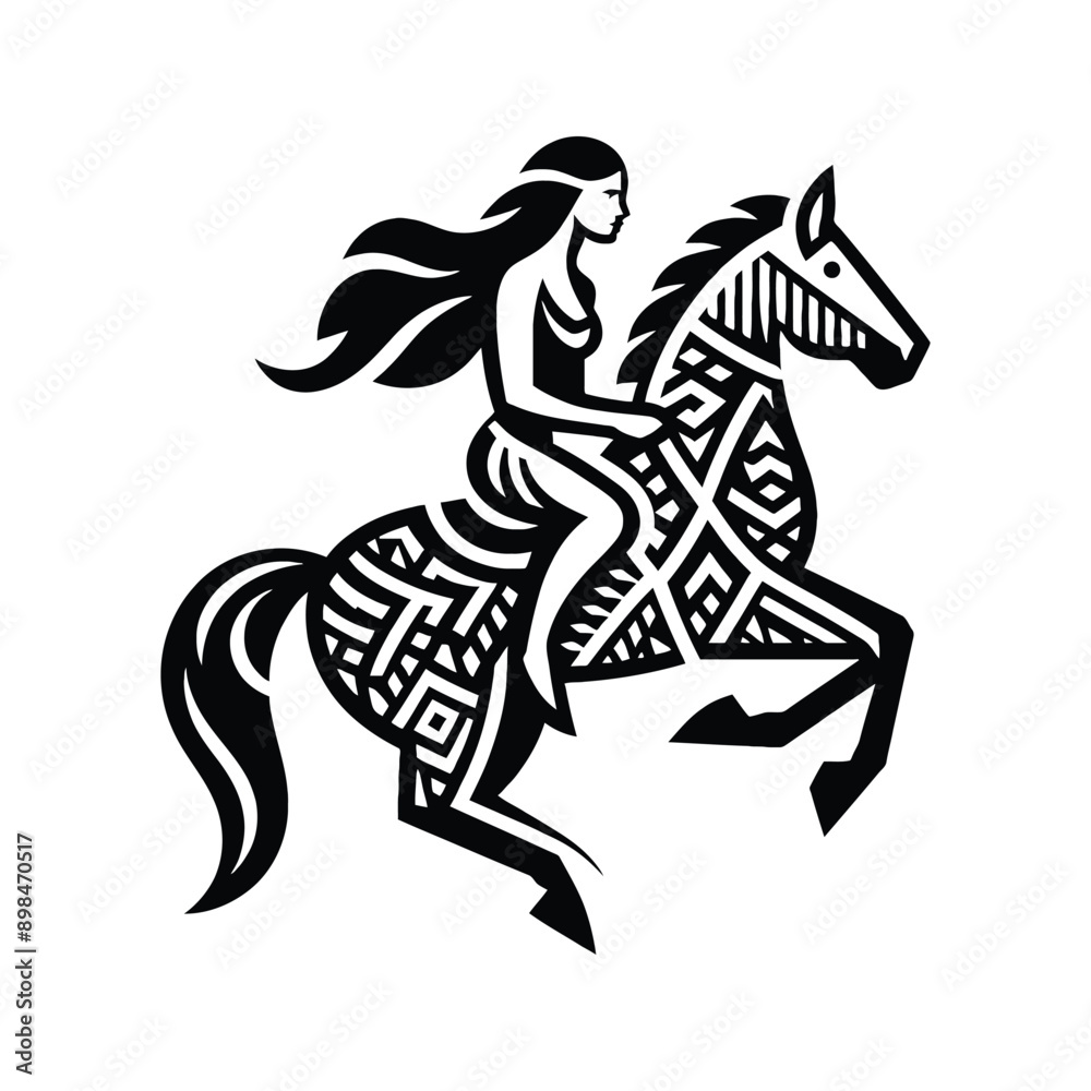 Fototapeta premium female player in ethnic polynesia pattern illustration, emblem shield badge
