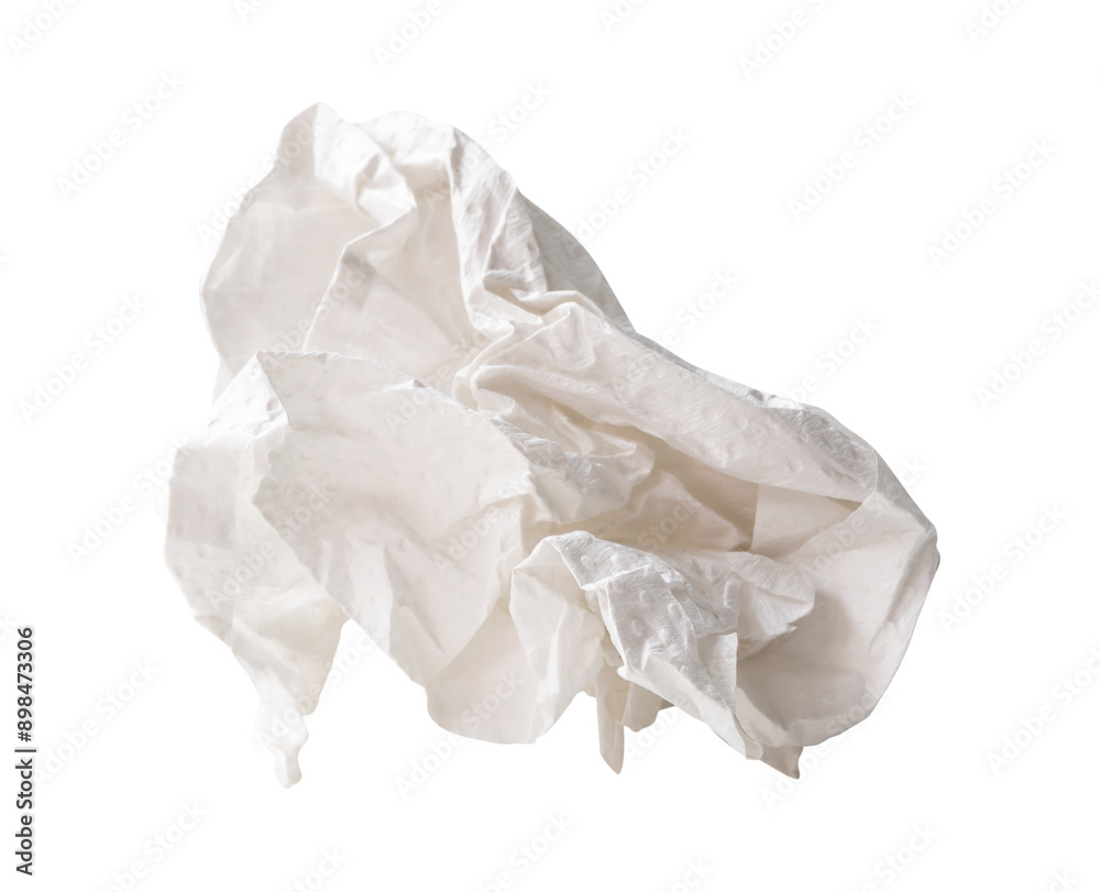 Front view of single white screwed or crumpled tissue paper ball isolated with clipping path in png file format Front view of single white screwed or crumpled tissue paper ball isolated with clipping path in png file format