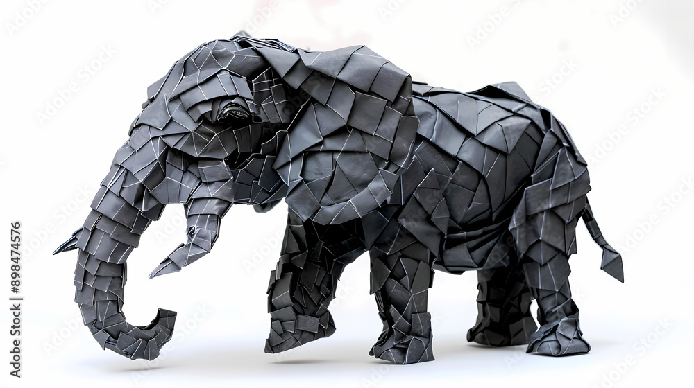3D origami image of a asian elephant on a white background, very artistic fashion 3D origami image of a asian elephant on a white background, very artistic fashion