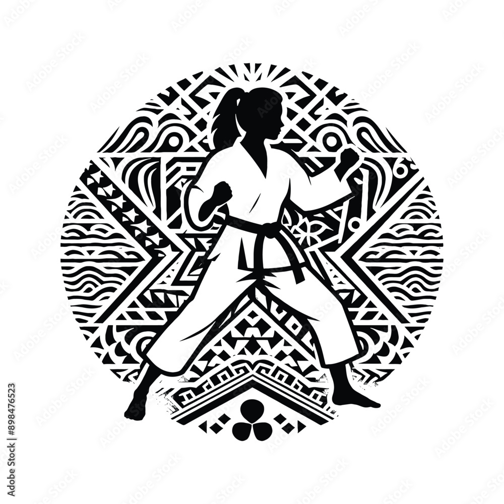 female player in ethnic polynesia pattern illustration, emblem shield badge female player in ethnic polynesia pattern illustration, emblem shield badge