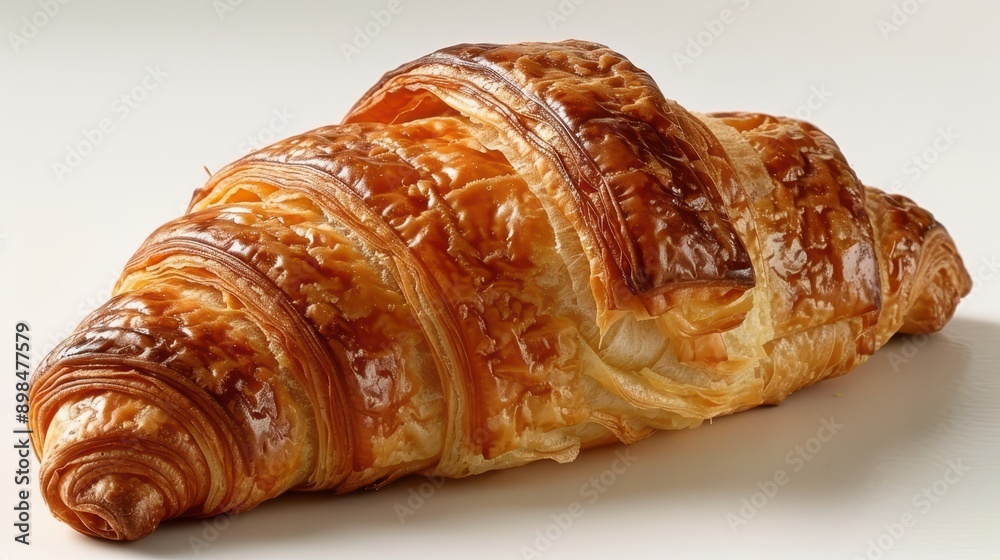Delicious Single Croissant on Plain White Background Delicious Single Croissant on Plain White Background