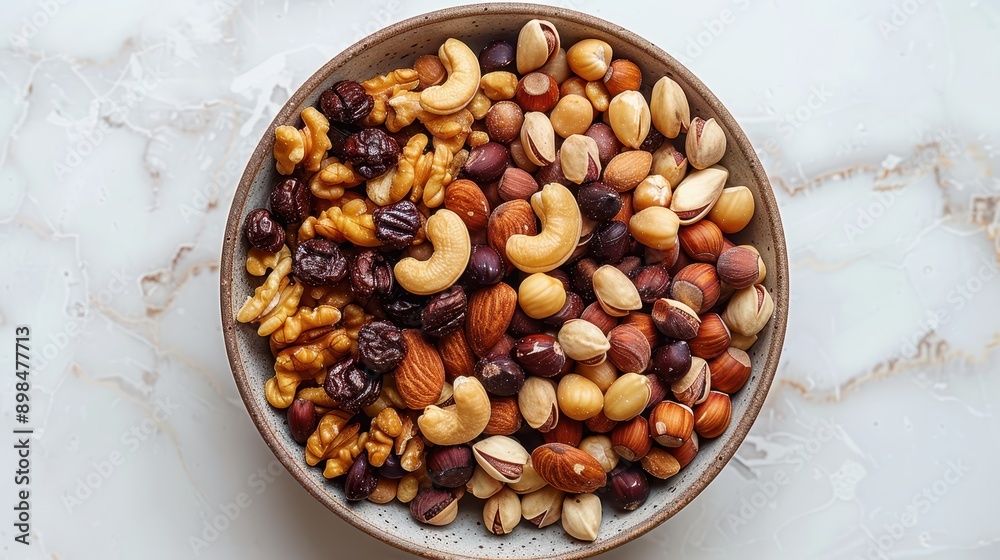 Variety of Mixed Nuts in Bowl on White Background - Healthy Snack Concept Variety of Mixed Nuts in Bowl on White Background - Healthy Snack Concept