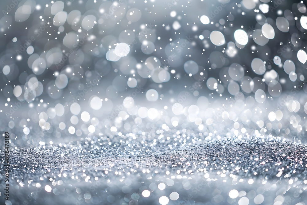 Sparkling Silver Bokeh Background with Glittering Lights
