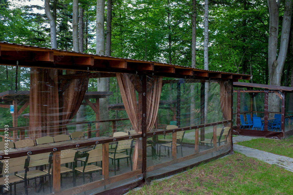 A place of rest in the mountains, green forest and peaks. A place of rest in the mountains, green forest and peaks.