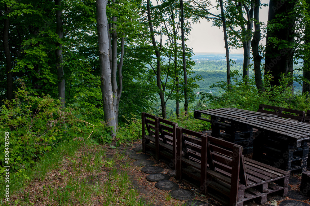 A place of rest in the mountains, green forest and peaks. A place of rest in the mountains, green forest and peaks.