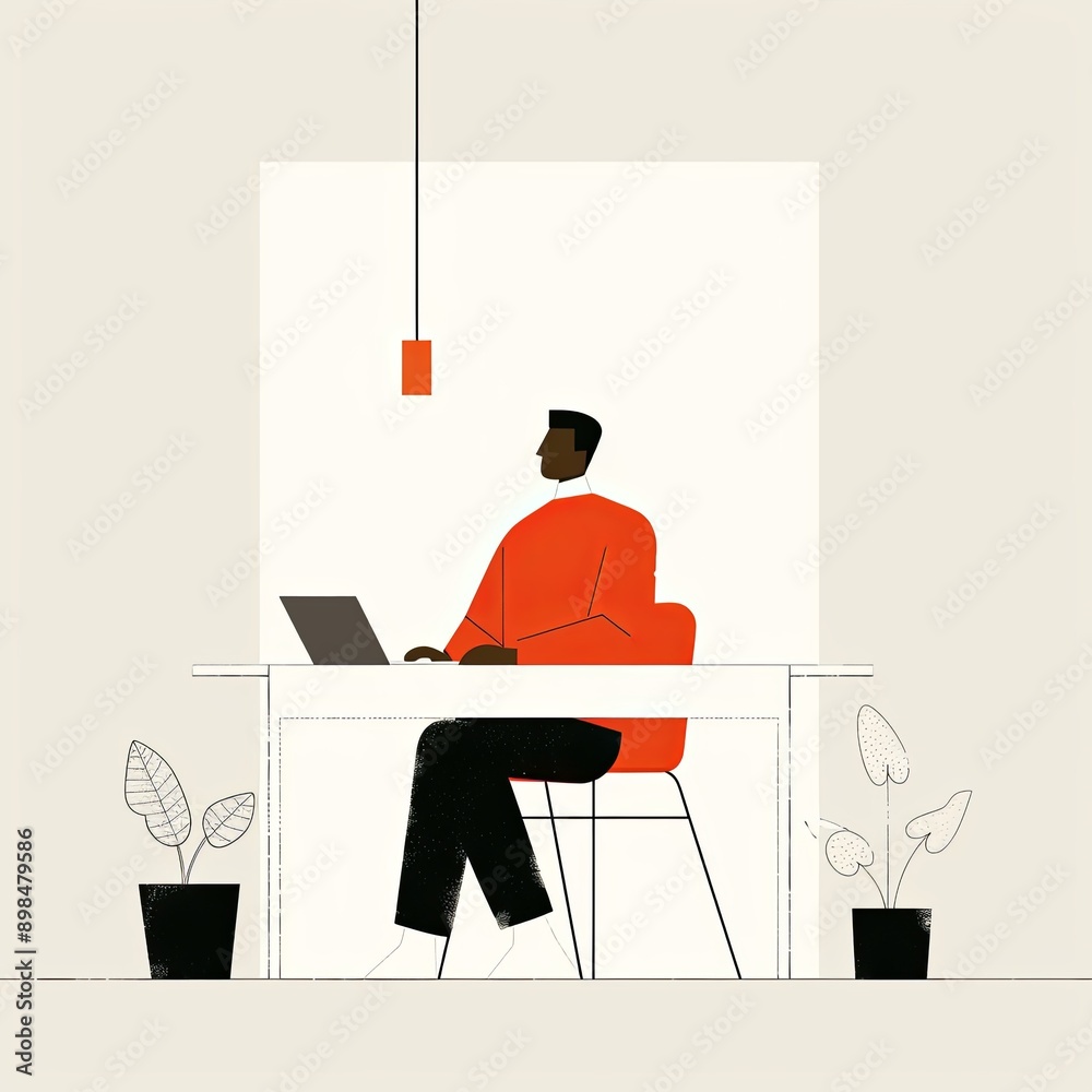 Fototapeta premium A clean, modern illustration of a man sitting at a desk