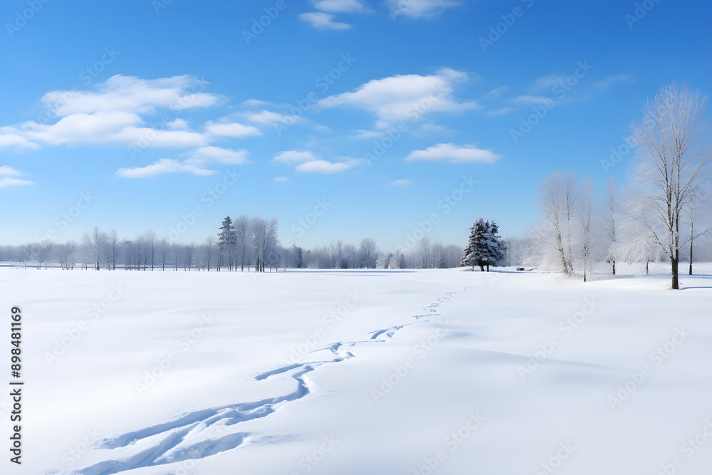 Ethereal Snow-covered Rural Landscape during Early Winter – A Fresh Blanket of Snow Emanating a Tranquil Solitude Ethereal Snow-covered Rural Landscape during Early Winter – A Fresh Blanket of Snow Emanating a Tranquil Solitude