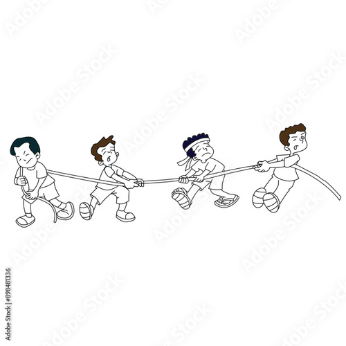 On Indonesian Independence Day, children participated happily in tug-of-war competitions.