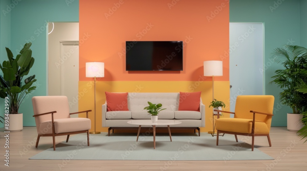 Modern minimal podcast interview room background for streamers concept. Modern minimal podcast interview room background for streamers concept.