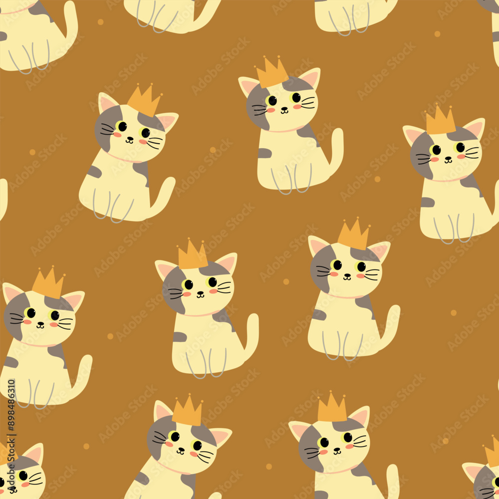 Seamless pattern with cute cartoon brown cats, for fabric prints, textiles, gift wrapping paper. children's colorful vector, flat style Seamless pattern with cute cartoon brown cats, for fabric prints, textiles, gift wrapping paper. children's colorful vector, flat style