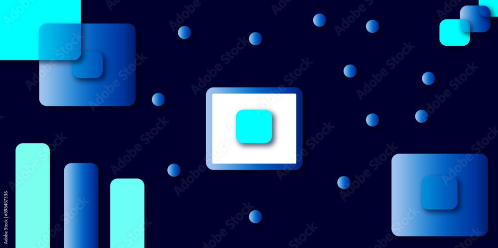 Fototapeta premium Dark blue abstract background pattern made geometric design with shadow . Color modern gird flyer with geometric shapes ,geometry graphics. Seamless pattern geometric square and circle background.