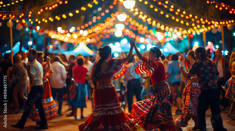 Obraz premium Málaga Feria Festival, the streets are filled with people wearing traditional clothes and dancing happily, Ai generated Images