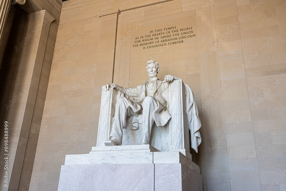 Abraham Lincoln statue inside Lincoln Memorial in National mall, Washington D.C, US.