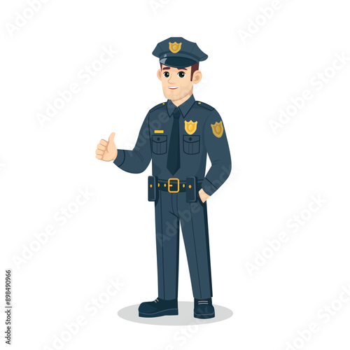 police officer showing thumbs up vector cartoon illustration flat design	