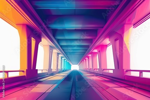 Vibrant, futuristic tunnel with colorful gradients and geometric lines creating an abstract urban environment. © Shining Pro