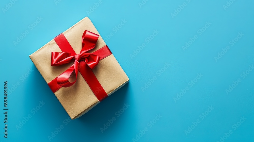 Gift box placed on blue Background Top View Gift box placed on blue Background Top View