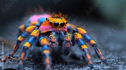 Vibrant Blue, Orange, and Pink Tarantula Spider Macro Photography photo